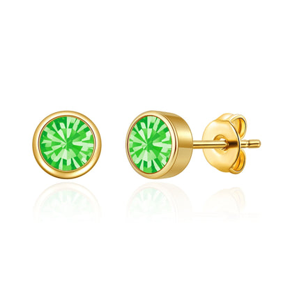 Gold Plated August (Peridot) Birthstone Earrings Created with Zircondia® Crystals