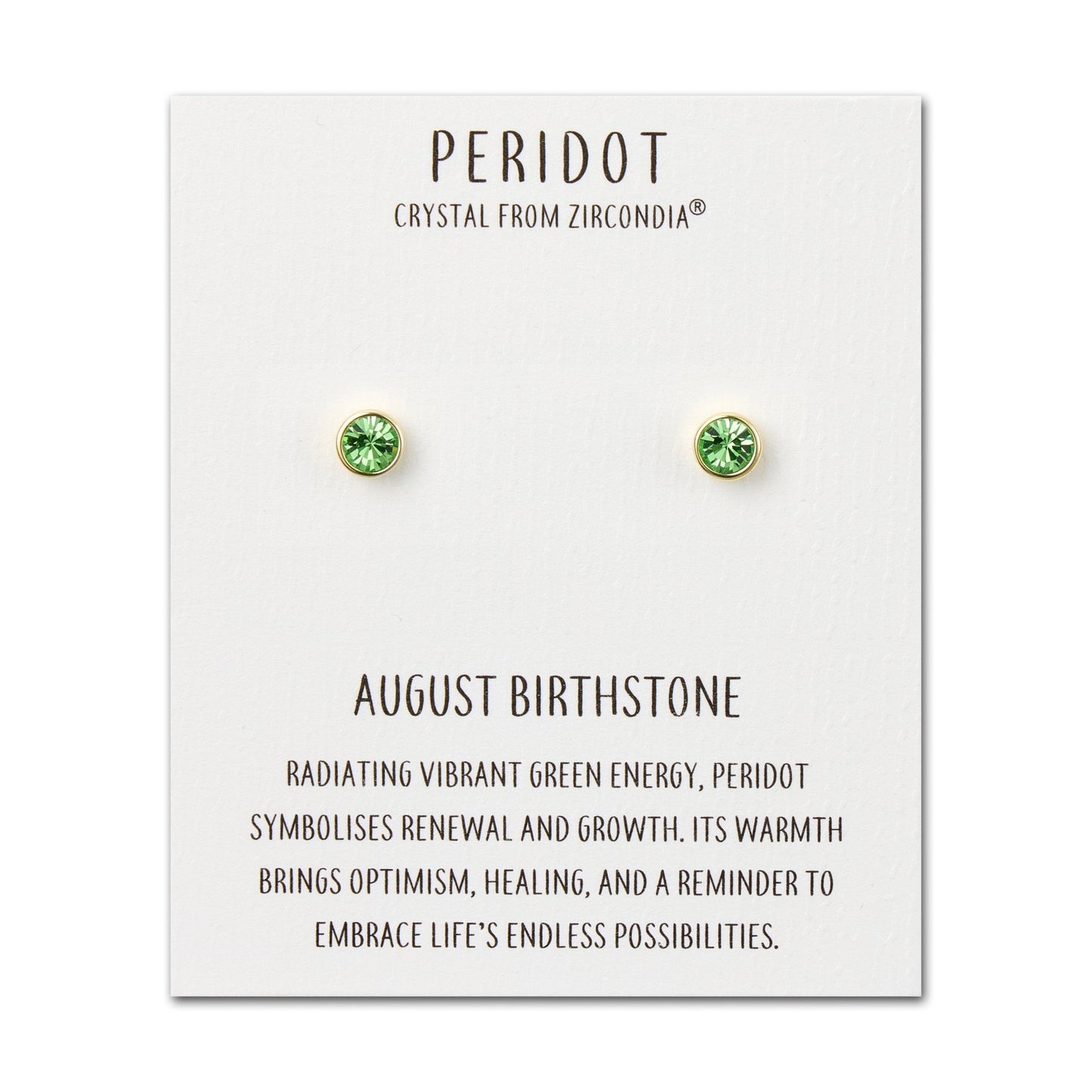 Gold Plated August (Peridot) Birthstone Earrings Created with Zircondia® Crystals