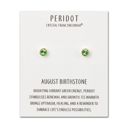 Gold Plated August (Peridot) Birthstone Earrings Created with Zircondia® Crystals