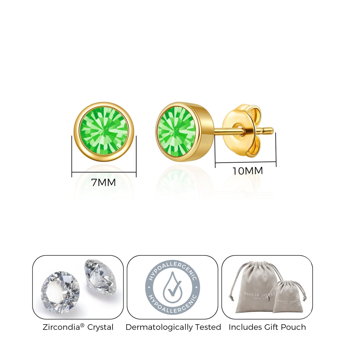 Gold Plated August (Peridot) Birthstone Earrings Created with Zircondia® Crystals