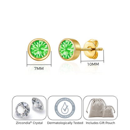 Gold Plated August (Peridot) Birthstone Earrings Created with Zircondia® Crystals