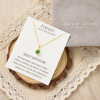 Collier en Plaqué Or 18 carats avec Pierre de Naissance d'Août (Péridot) Créé avec des Cristaux Zircondia®