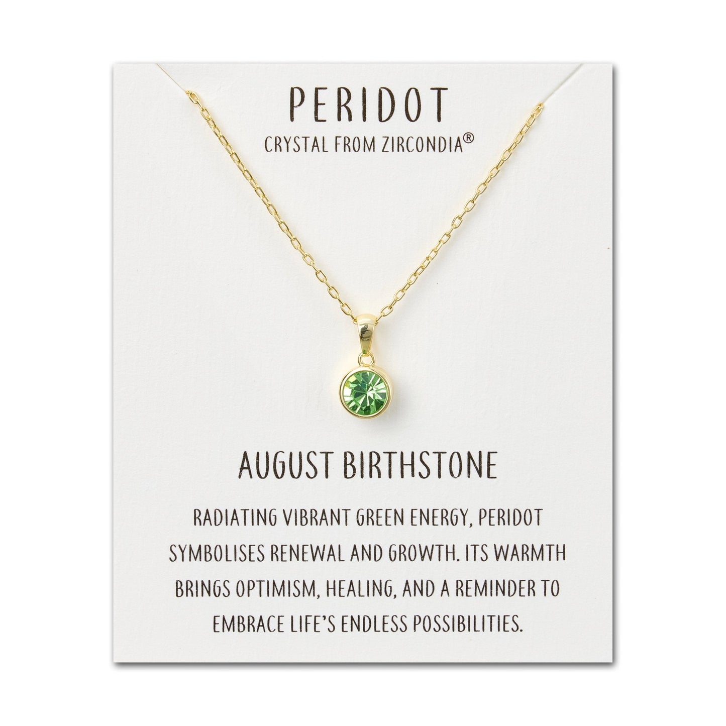 Gold Plated August (Peridot) Birthstone Necklace Created with Zircondia® Crystals
