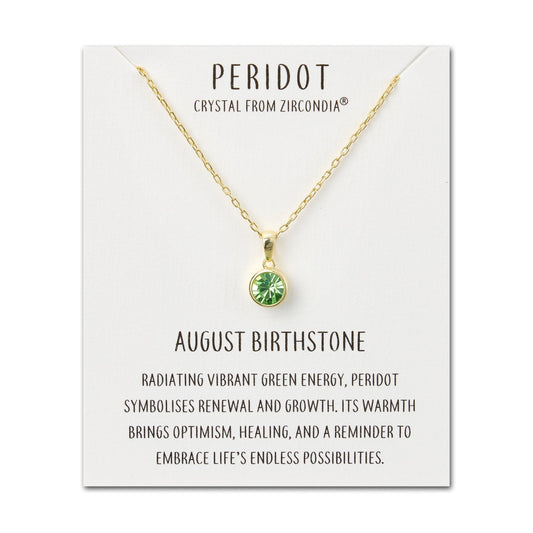 Gold Plated August (Peridot) Birthstone Necklace Created with Zircondia® Crystals