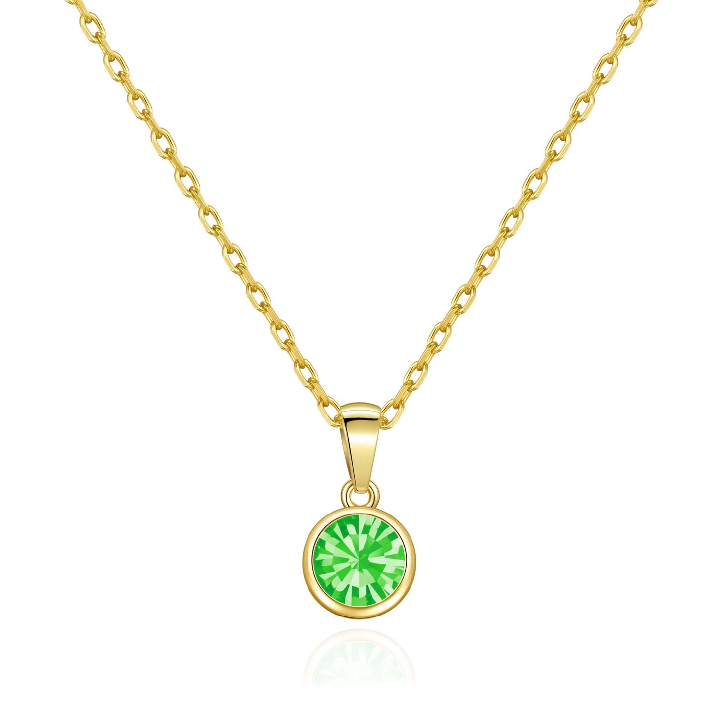 Gold Plated August (Peridot) Birthstone Necklace Created with Zircondia® Crystals