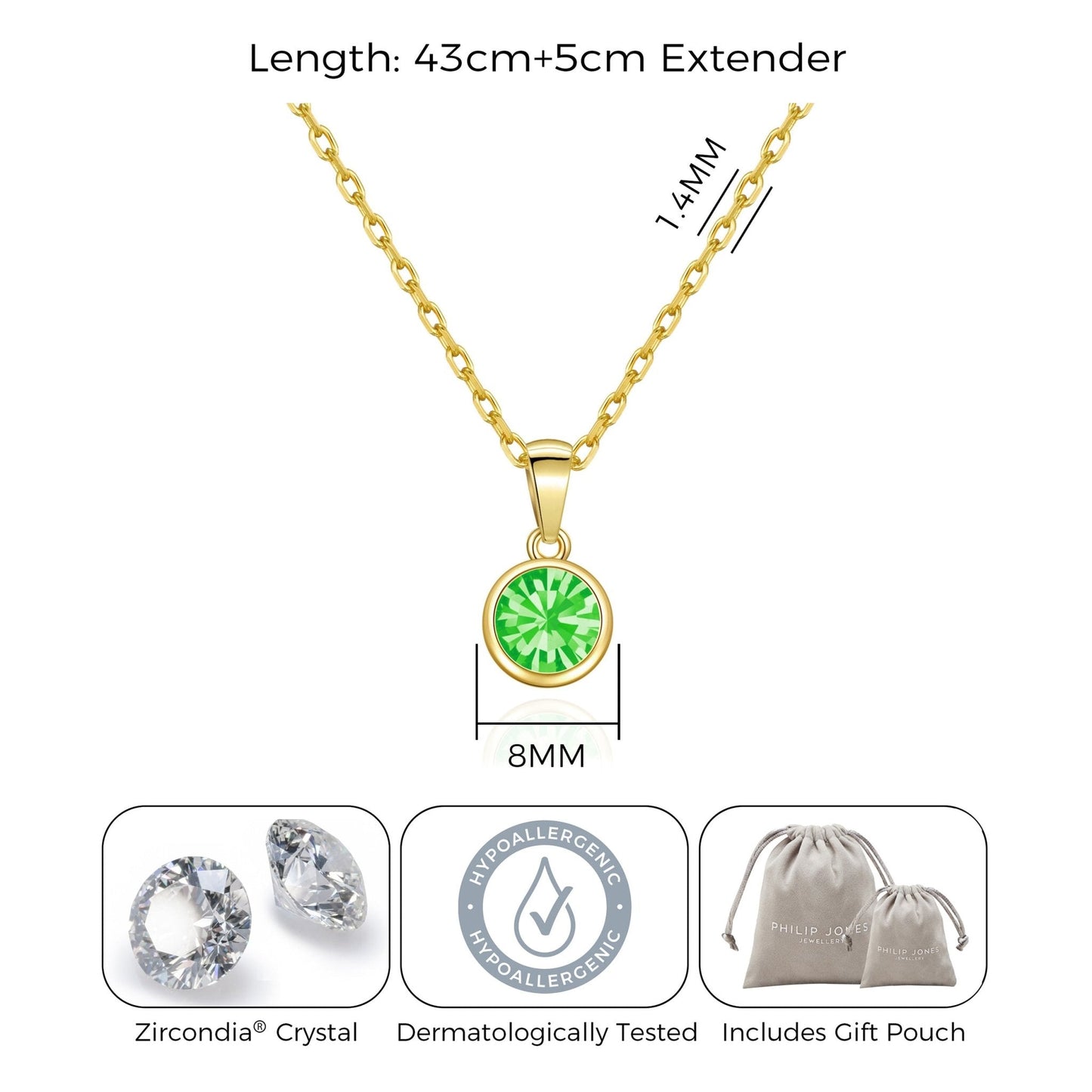 Collier en Plaqué Or 18 carats avec Pierre de Naissance d'Août (Péridot) Créé avec des Cristaux Zircondia®
