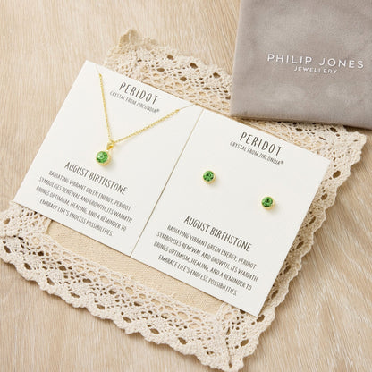 Gold Plated August (Peridot) Birthstone Necklace & Earrings Set Created with Zircondia® Crystals
