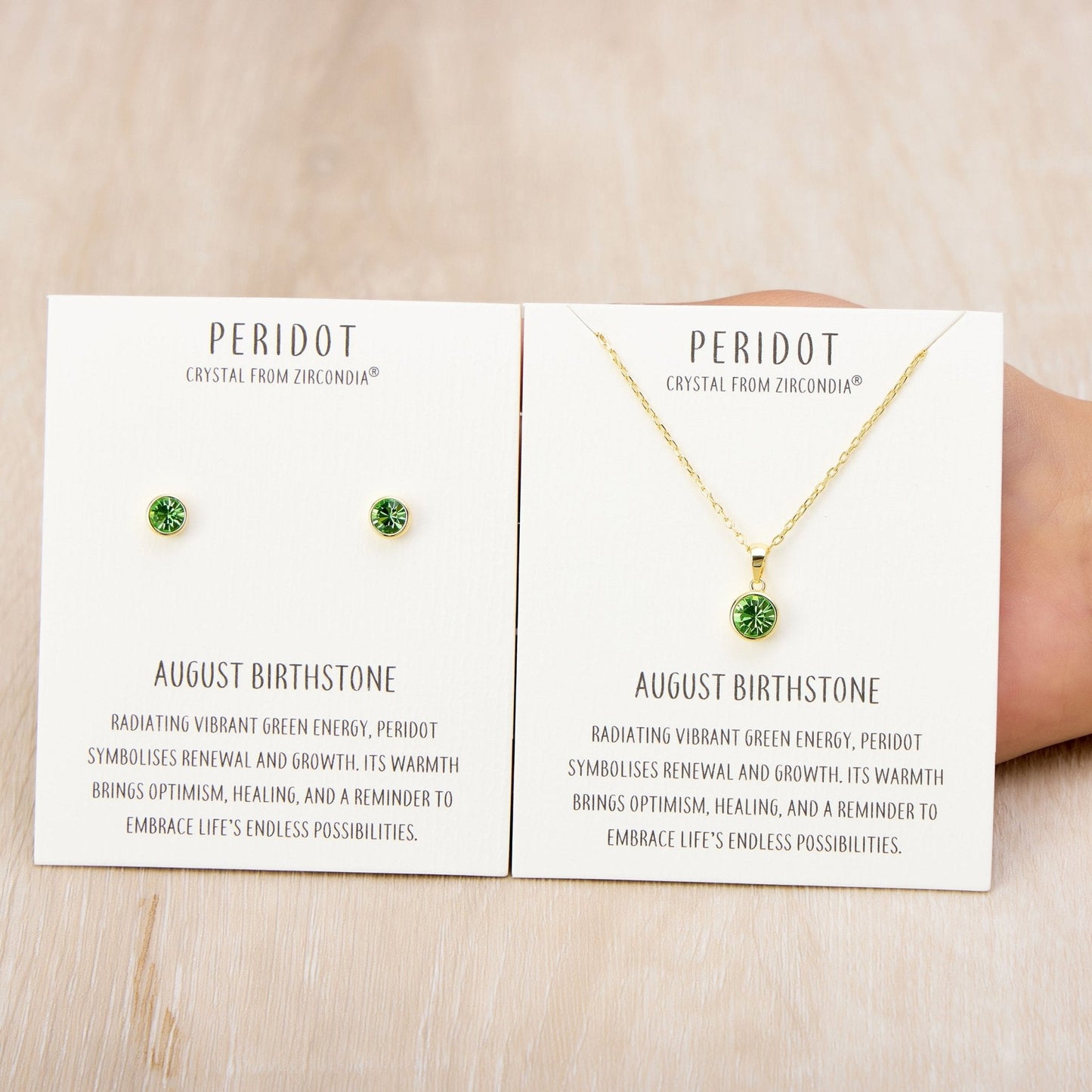 Gold Plated August (Peridot) Birthstone Necklace & Earrings Set Created with Zircondia® Crystals