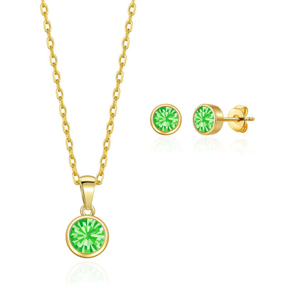 Gold Plated August (Peridot) Birthstone Necklace & Earrings Set Created with Zircondia® Crystals