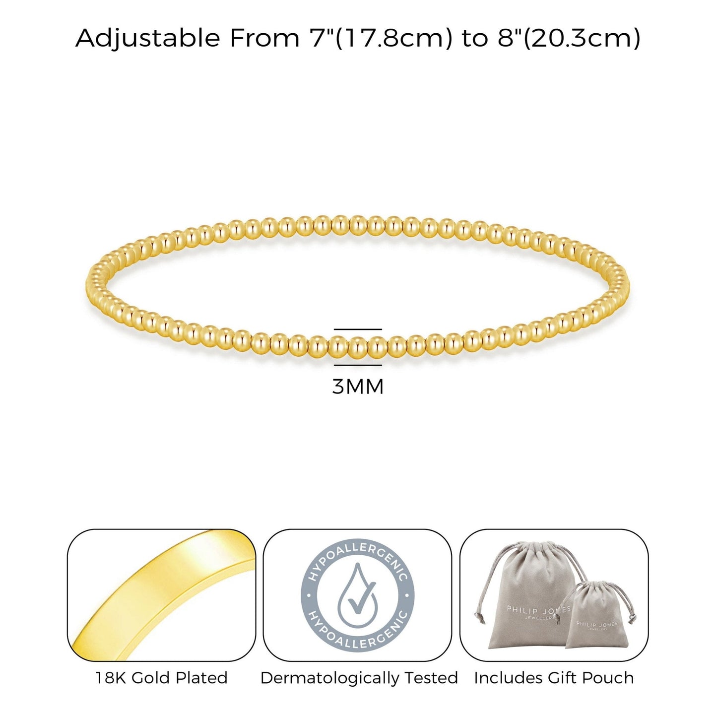 Gold Plated Small Beaded Stretch Bracelet