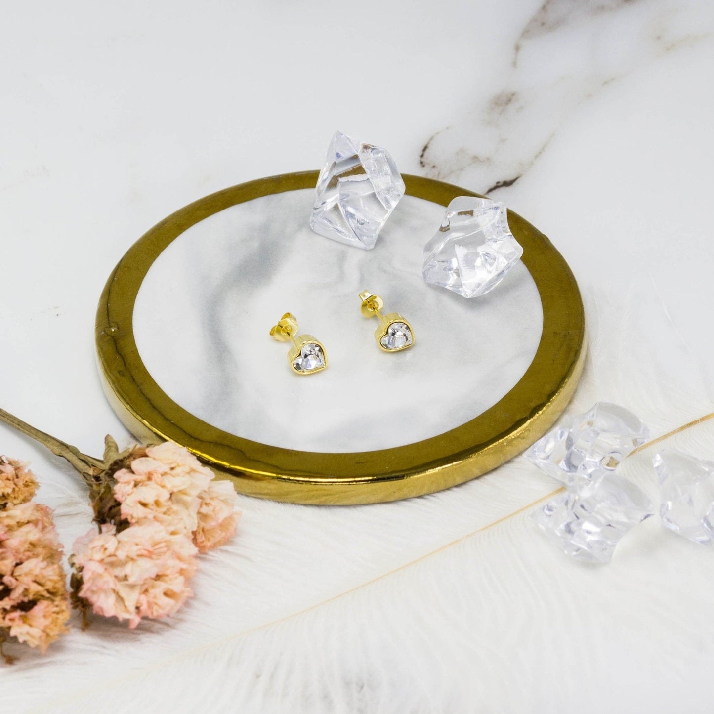 Gold Plated Bezel set Heart Earrings Created with Zircondia® Crystals