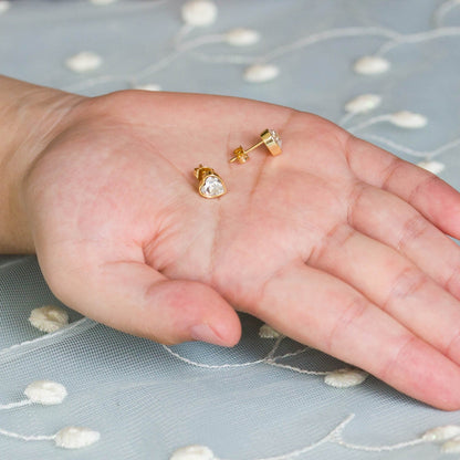 Gold Plated Bezel set Heart Earrings Created with Zircondia® Crystals