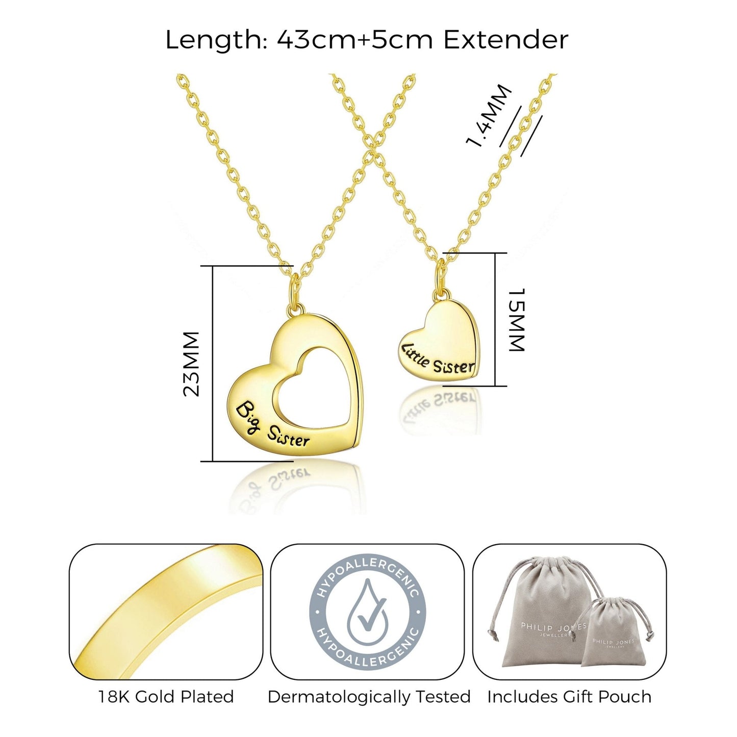18k Gold Plated Big Sister and Little Sister Necklace Set