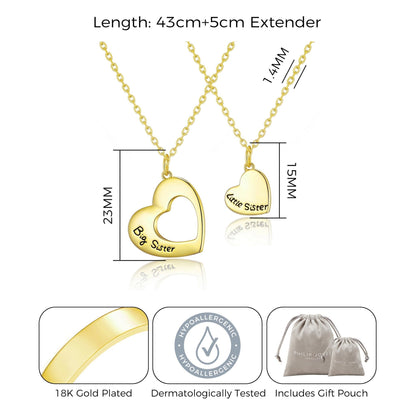 18k Gold Plated Big Sister and Little Sister Necklace Set