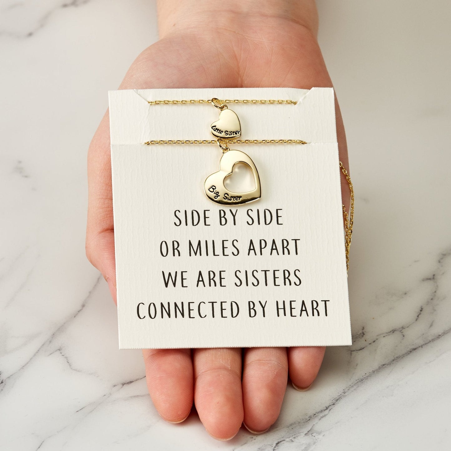 Gold Plated Big Sister and Little Sister Necklace Set with Quote Card