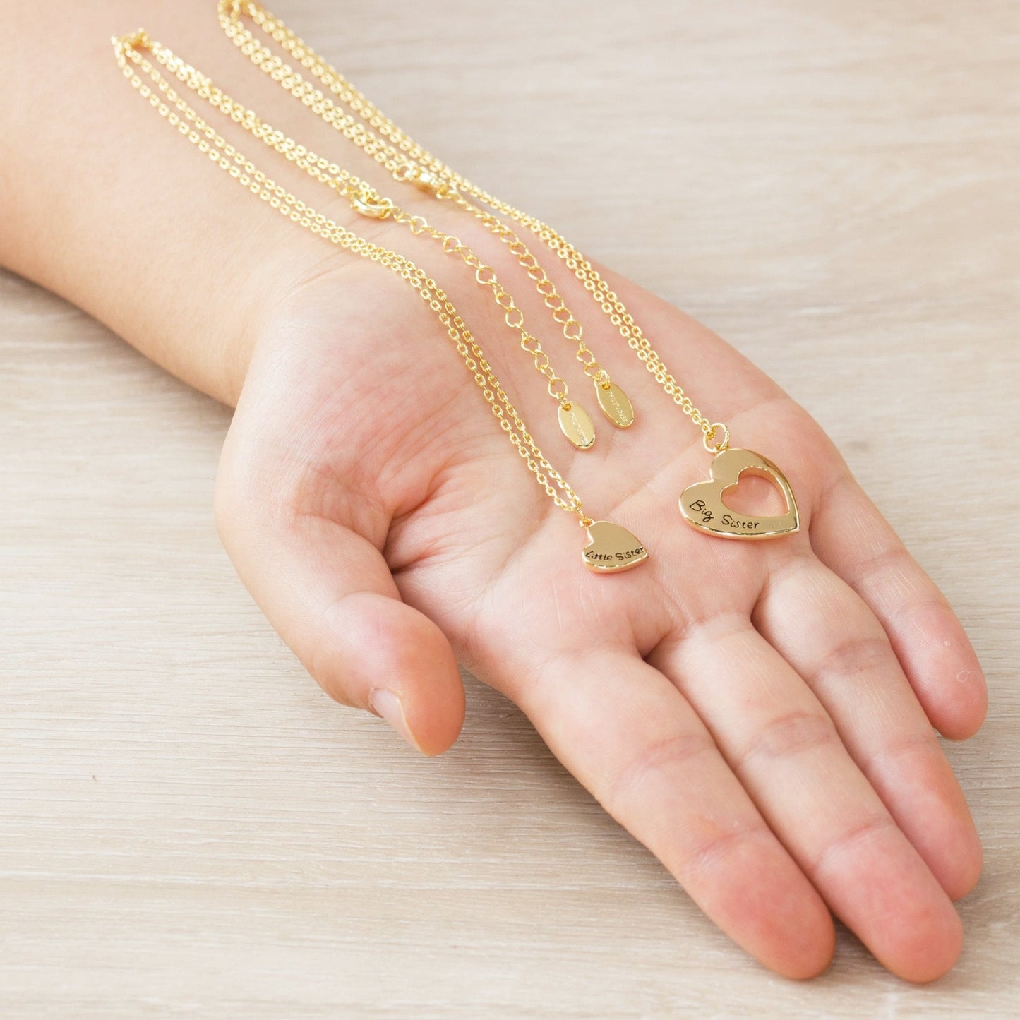 18k Gold Plated Big Sister and Little Sister Necklace Set with Quote Card
