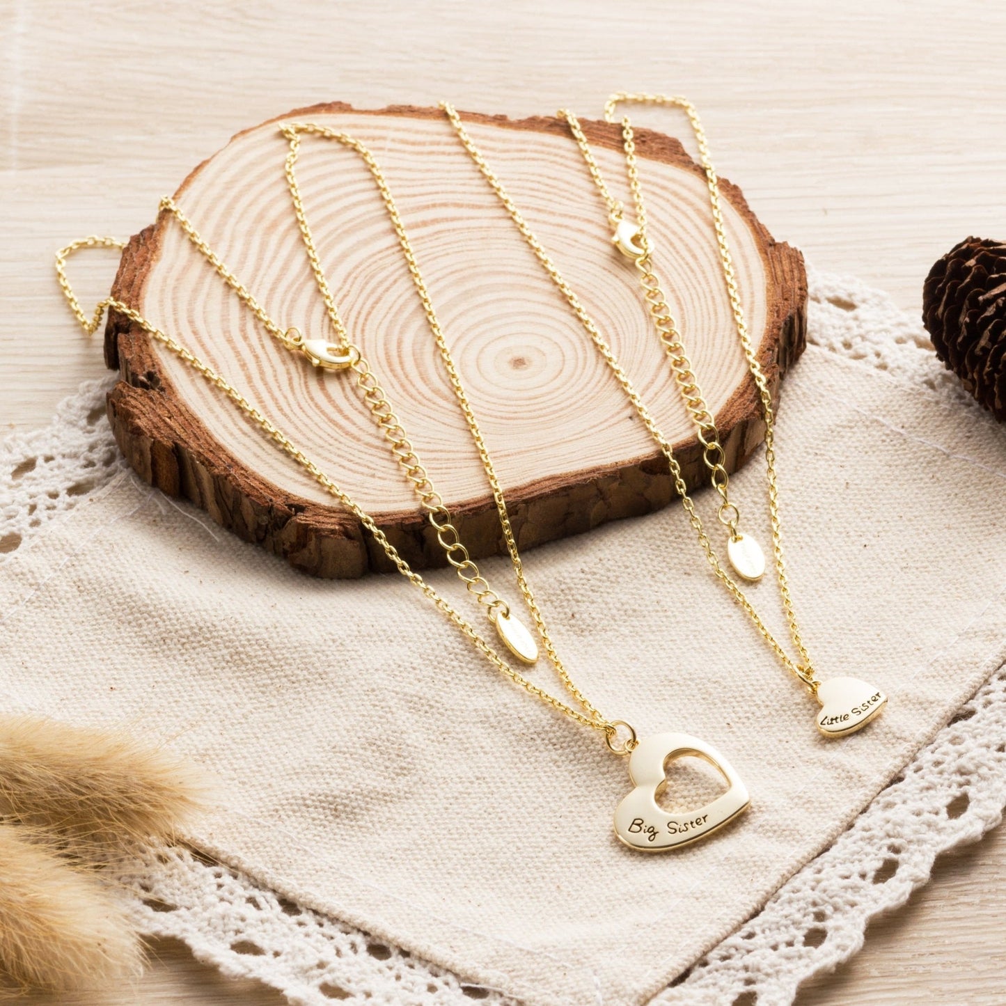 Gold Plated Big Sister and Little Sister Necklace Set with Quote Card