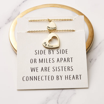 18k Gold Plated Big Sister and Little Sister Necklace Set with Quote Card