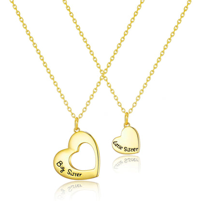 Gold Plated Big Sister and Little Sister Necklace Set with Quote Card