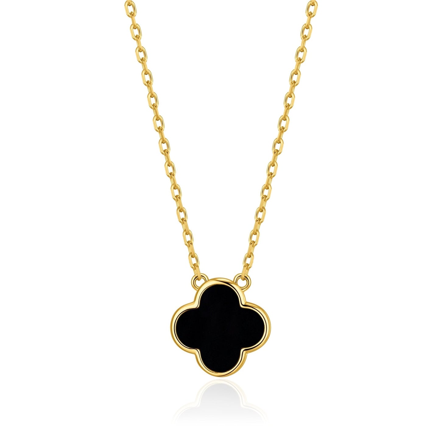 18k Gold Plated Black Onyx Gemstone Clover Necklace
