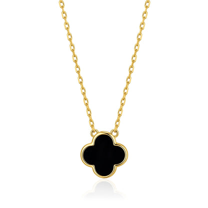 18k Gold Plated Black Onyx Gemstone Clover Necklace