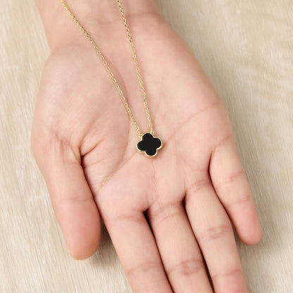 18k Gold Plated Black Onyx Gemstone Clover Necklace