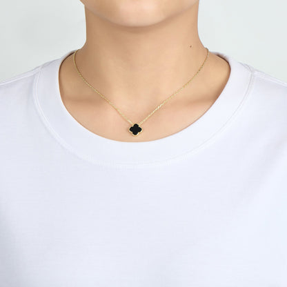 18k Gold Plated Black Onyx Gemstone Clover Necklace