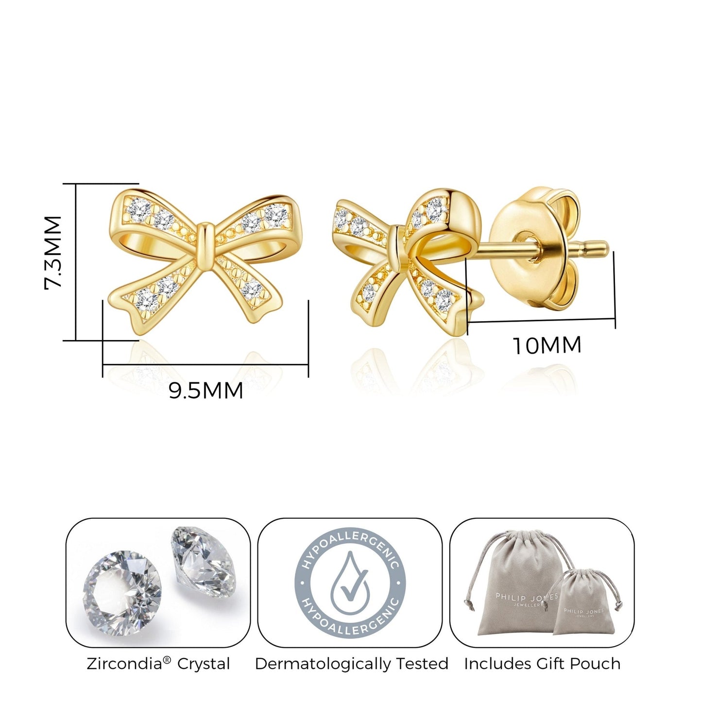 Gold Plated Bow Earrings Created with Zircondia® Crystals