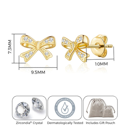 Gold Plated Bow Earrings Created with Zircondia® Crystals