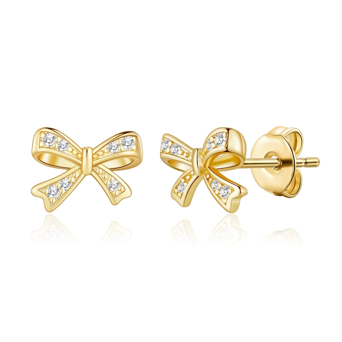 Gold Plated Bow Earrings Created with Zircondia® Crystals