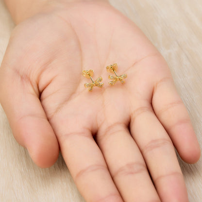 Gold Plated Bow Earrings Created with Zircondia® Crystals