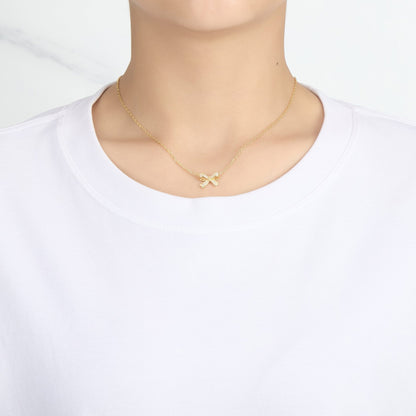 18k Gold Plated Bow Necklace Created with Zircondia® Crystals