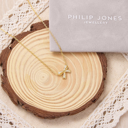 Gold Plated Bow Necklace Created with Zircondia® Crystals