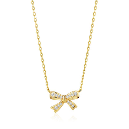 Gold Plated Bow Necklace Created with Zircondia® Crystals