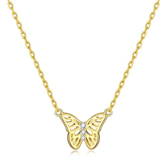 Gold Plated Butterfly Necklace Created with Zircondia® Crystals