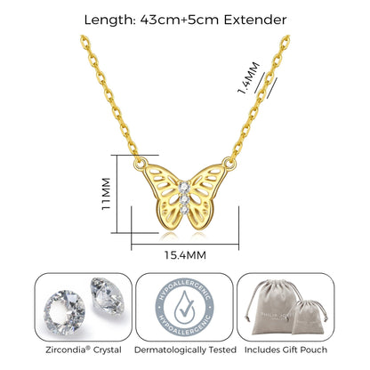 18k Gold Plated Butterfly Necklace Created with Zircondia® Crystals