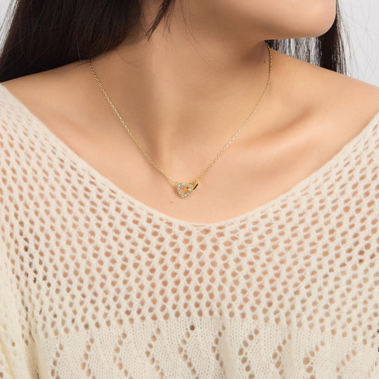 18k Gold Plated Heart Link Necklace Created with Zircondia® Crystals