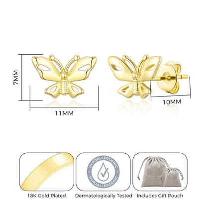 Gold Plated Butterfly Stud Earrings