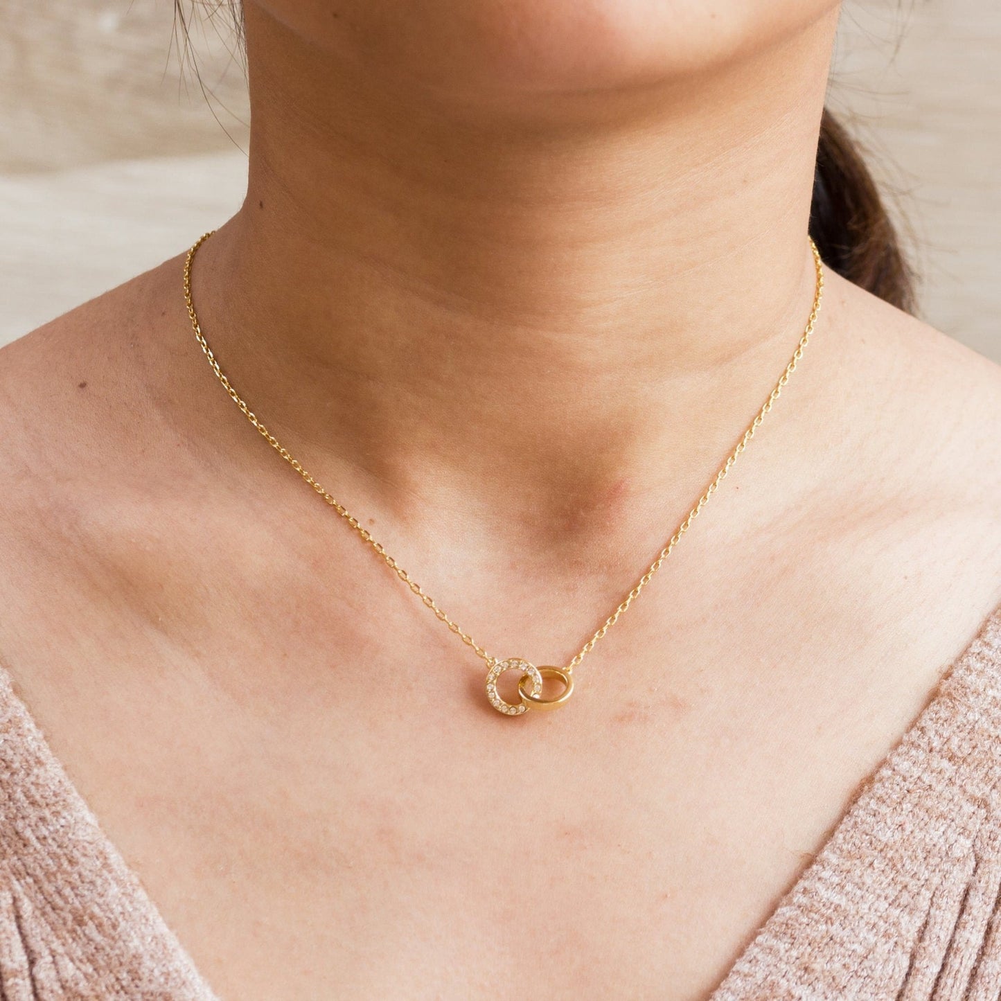 Gold Plated Circle Link Necklace Created with Zircondia® Crystals