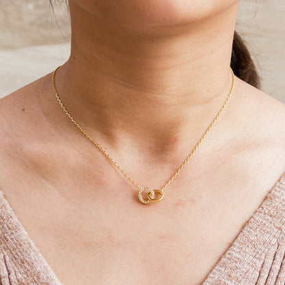 Gold Plated Circle Link Necklace Created with Zircondia® Crystals