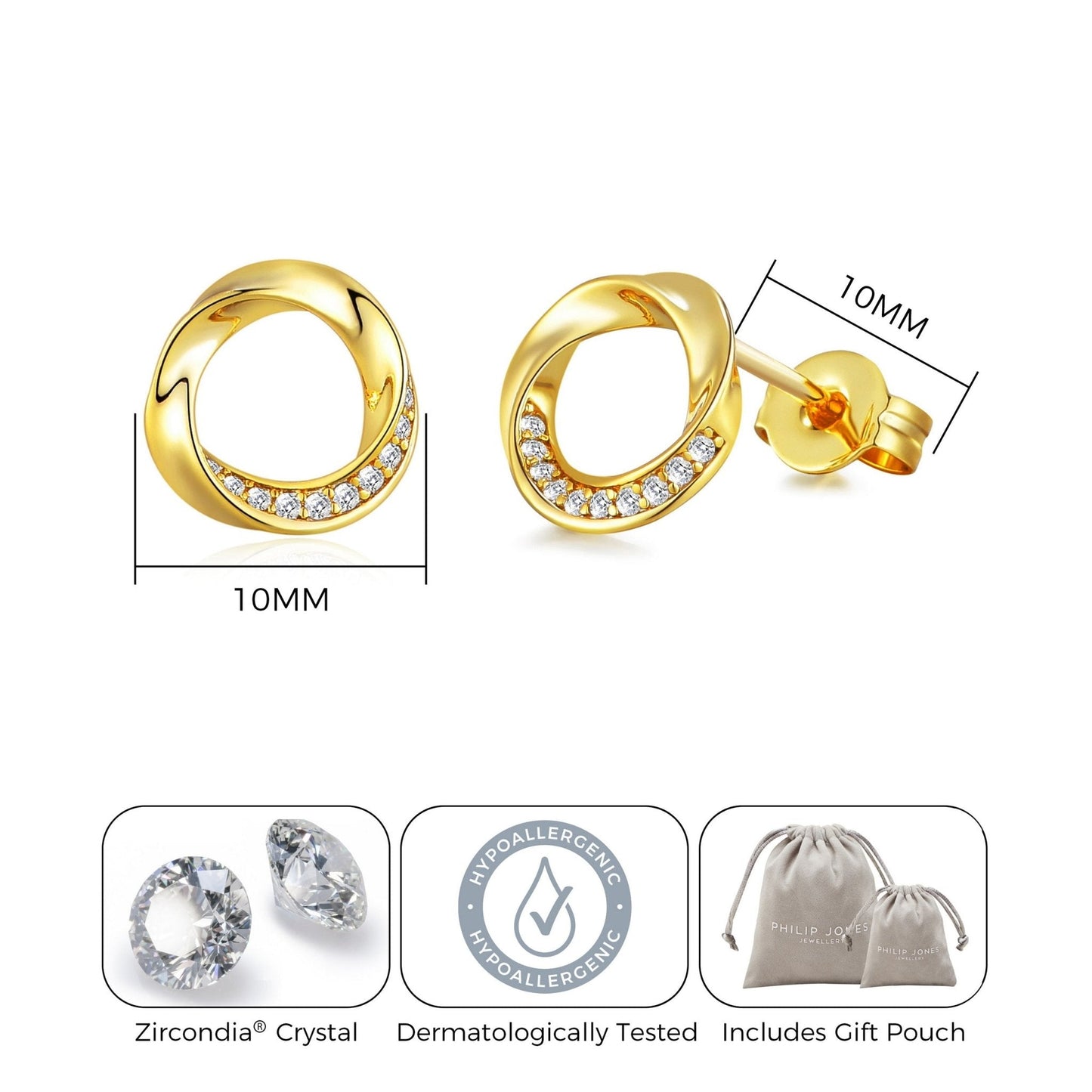 Gold Plated Circle Twist Earrings Created with Zircondia® Crystals