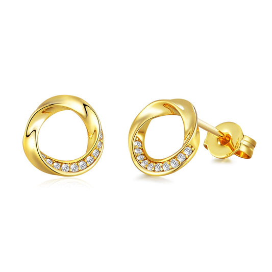 Gold Plated Circle Twist Earrings Created with Zircondia® Crystals