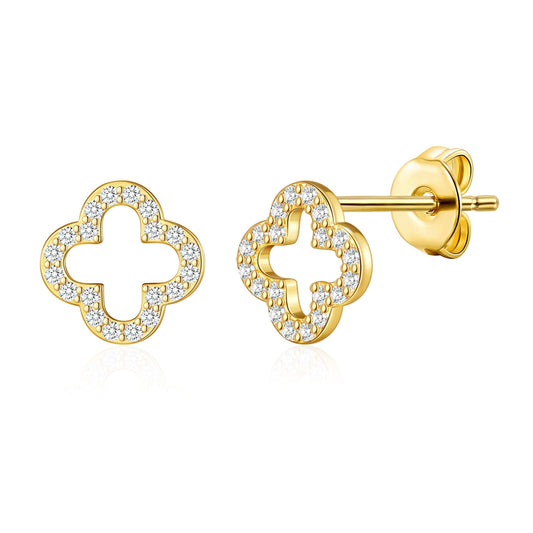 Gold Plated Clover Earrings Created with Zircondia® Crystals