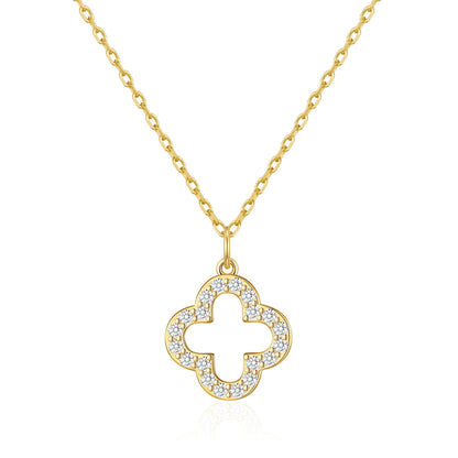 Gold Plated Clover Necklace Created with Zircondia® Crystals