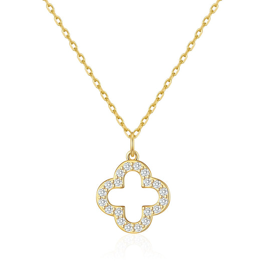Gold Plated Clover Necklace Created with Zircondia® Crystals