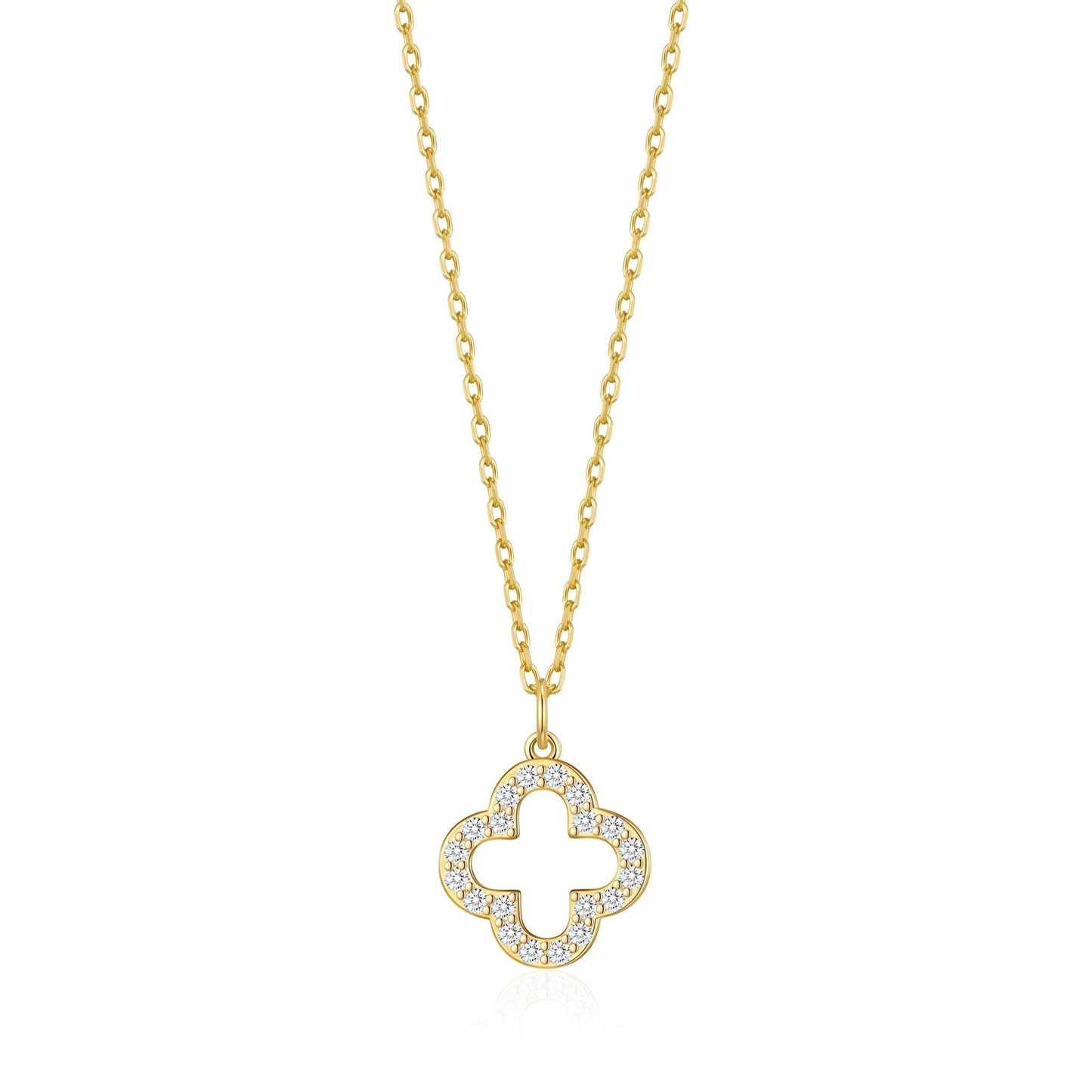 Gold Plated Clover Necklace Created with Zircondia® Crystals