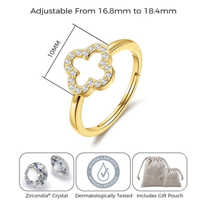 Gold Plated Clover Ring Created with Zircondia® Crystals