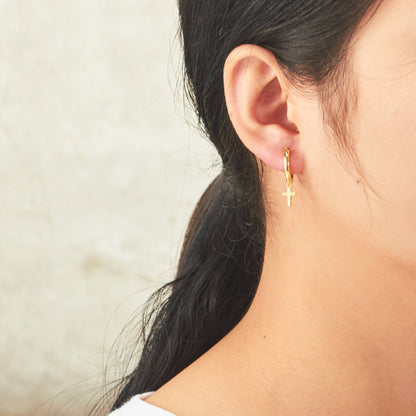 Gold Plated Cross Charm Hoop Earrings