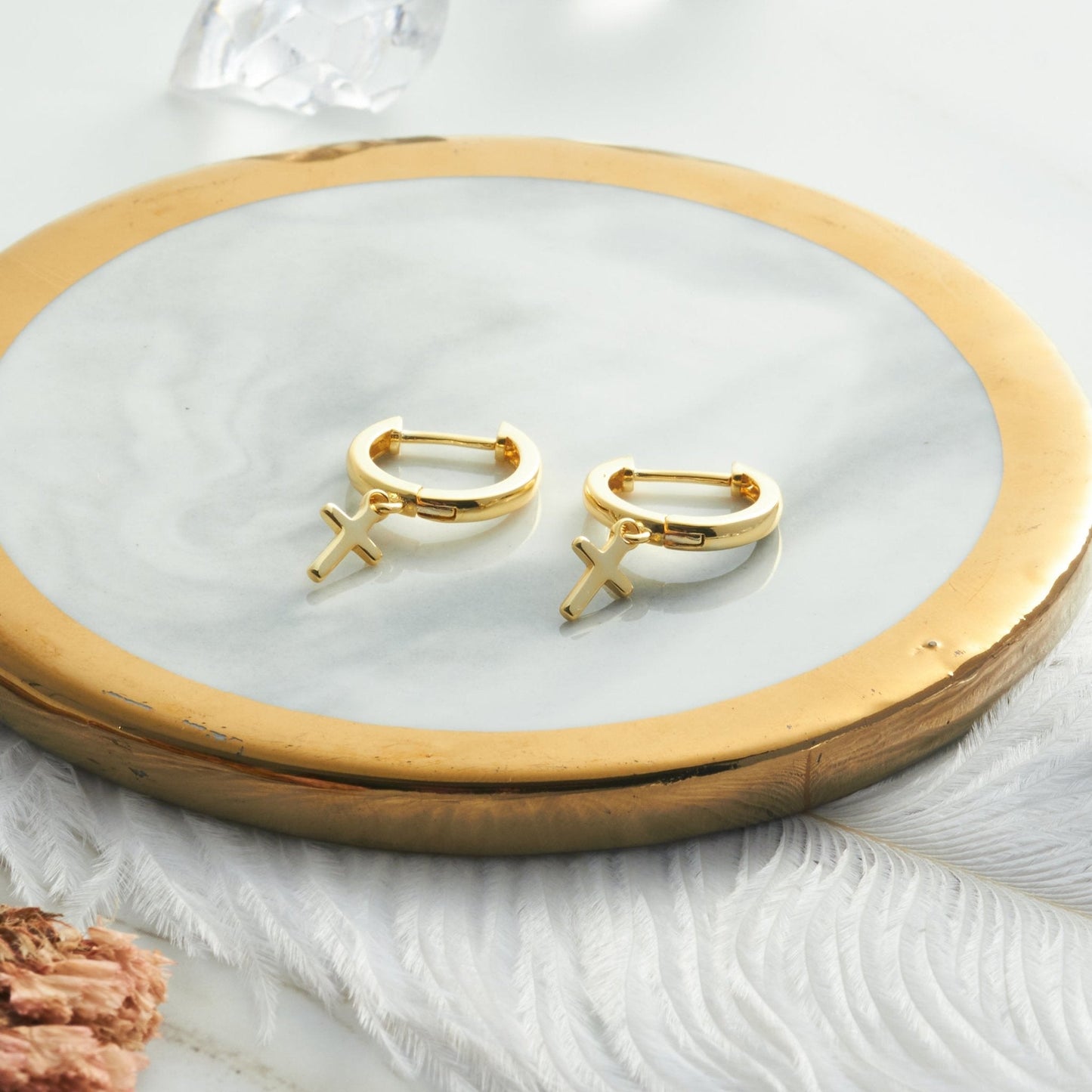 Gold Plated Cross Charm Hoop Earrings