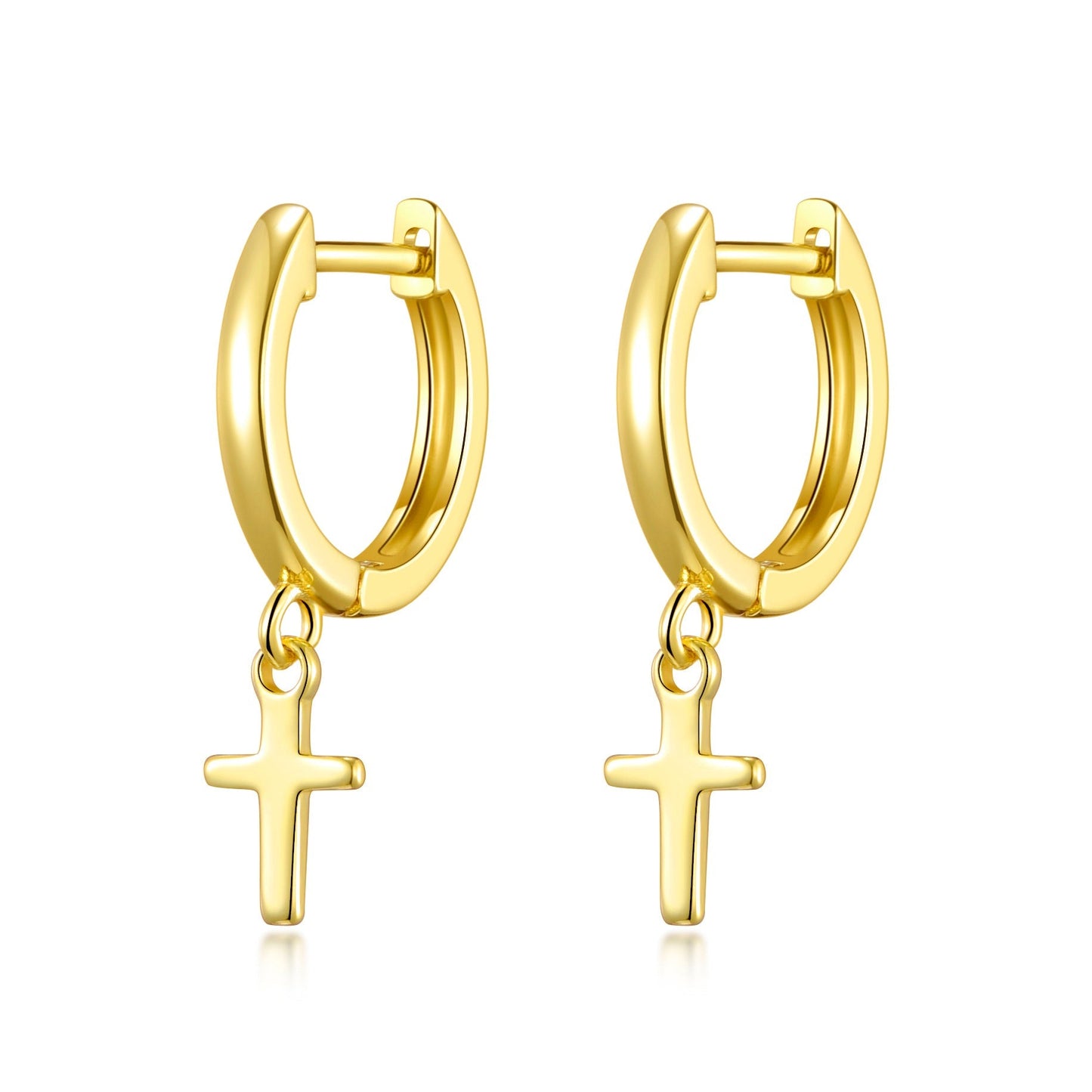 Gold Plated Cross Charm Hoop Earrings